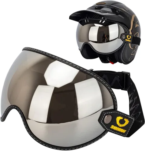 Vista 10 de Protector retro para casco de motocicleta, visera de burbujas, lentes de policarbonato de repuesto universal para casco completo de cara abierta