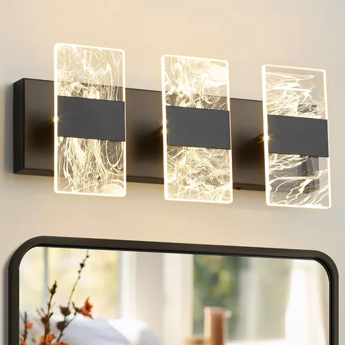 Vista 18 de Moderna lámpara LED de baño, regulable, 2 luces, color negro, 5CCT, ajustable, luces de tocador sobre el espejo, luces LED de acrílico ahumado