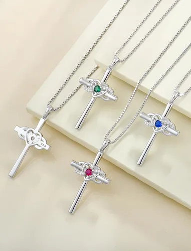 Vista 5 de YL Collar de cruz de plata de ley con colgante de crucifijo de corazón infinito para mujer