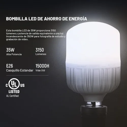 Vista 3 de Bombillas LED NEEWER E26 de 35 W, paquete de 2, 3150 lúmenes/5700 K/CRI 93+