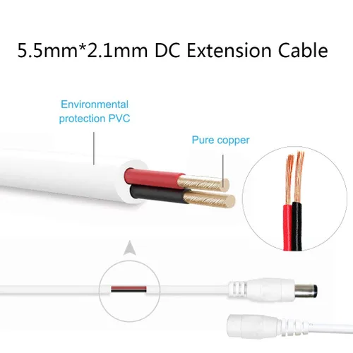 Vista 3 de 2pcs 6.6 ft/6.56Feet DC Cable de extensión de 12V DC adaptador de alimentación Cable de extensión de enchufe 0.217 in x 0.083 in macho a hembra