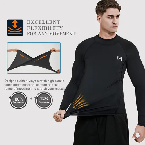Vista 4 de Camisas de compresión de manga larga para hombre, capa base atlética