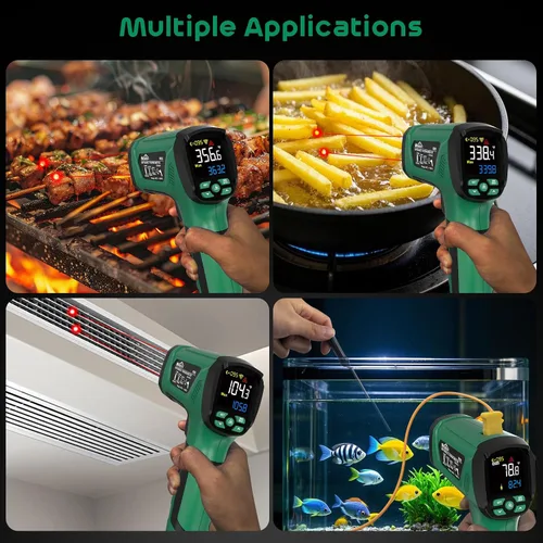 Vista 7 de Pistola Termómetro Infrarrojo, SQECH Pistola Termómetro Láser -40℉～2192℉ (-40℃～1200℃), Termómetro de Alta Temperatura sin Contacto 50:1 con Sonda