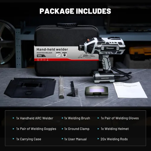 Vista 9 de Máquina de soldadura portátil de 110 V con gafas de oscurecimiento automático: Inversor IGBT de mano soldador ARC pistola soldador – 6 ajustes