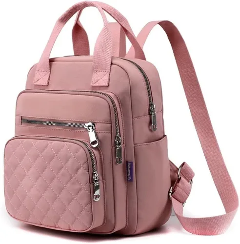 Vista 13 de Mochila pequeña para mujer, casual, acolchada, cuadrada, impermeable, con múltiples bolsillos, ligera, asa superior, Negro, Pequeño, Mochilas