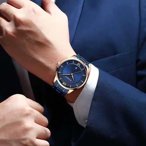 Vista 3 de CURREN Reloj de pulsera de acero para hombre con fecha clásico color negro Dorado blanco