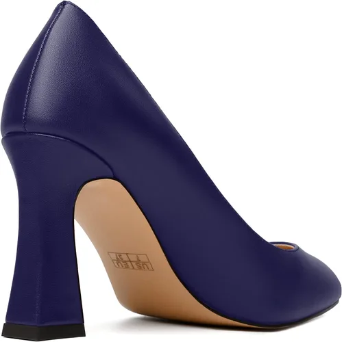 Vista 5 de MERRORI Zapatos de tacón alto y grueso para mujer, sin cordones, punta cerrada, punta puntiaguda, tacón mate, zapatos de tacón de 3.3 pulgadas