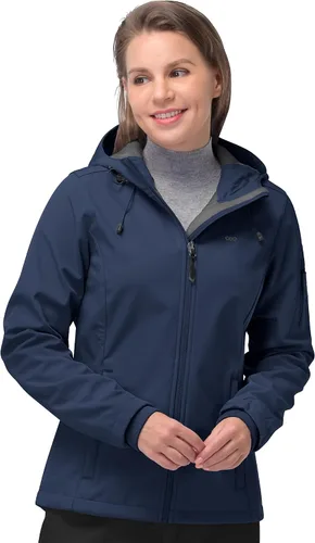 Vista 14 de 33,000ft Chaqueta de softshell para mujer, chaqueta cálida con forro polar, ligera con capucha, impermeable, para senderismo al aire libre Rojo Berry
