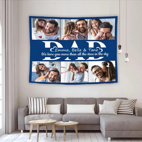 Vista 9 de Tiirreez Regalos para el día del padre, tapiz personalizado con texto fotográfico, regalos para papá de hija, hijo, esposa, tapiz personalizado