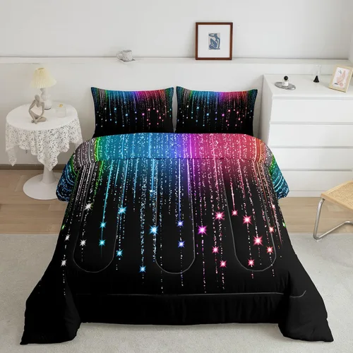 Vista 13 de Feelyou - Juego de edredón abstracto ombre, color azul y negro, juego de cama para adolescentes, para niños, mujeres y jóvenes, juego de edredón