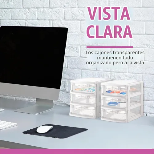 Vista 4 de Tribello Almacenamiento de plástico con 3 cajones, mini cajón, marco blanco con cajones transparentes para almacenamiento de manualidades, 10