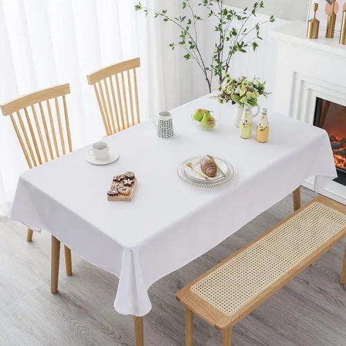 Vista 4 de Demetex Paquete de 1 mantel cuadrado impermeable de 60 pulgadas, mantel decorativo de tela blanca, lavable, para comedor, cocina, mesa
