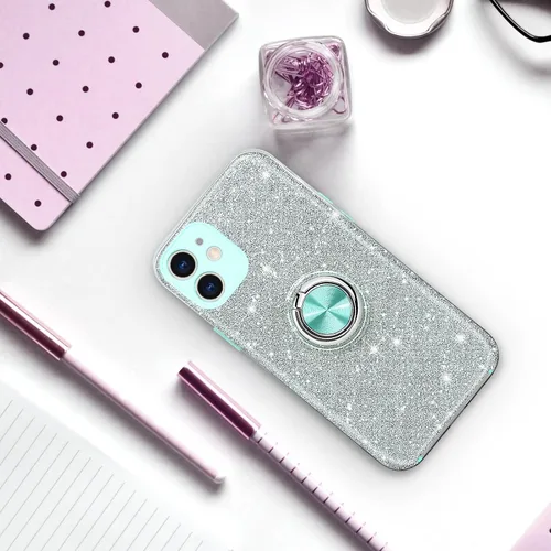 Vista 6 de Funda para iPhone 11, funda para iPhone 11, delgada, brillante, suave, TPU a prueba de golpes, anillo protector de protección híbrida para niñas