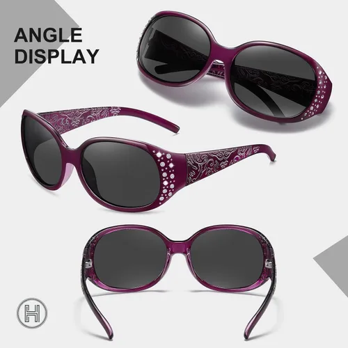 Vista 6 de HAOLOTA Gafas de sol polarizadas para mujer, lentes de sol envolventes con diamantes de imitación con protección UV400