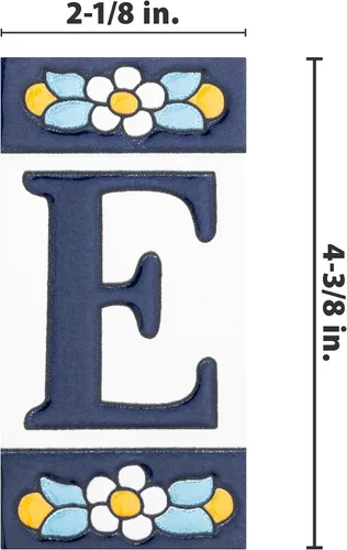 Vista 4 de Sevillano Flora Address Letters E 2-1/8" x 4-3/8" - Azulejo de pared de cerámica