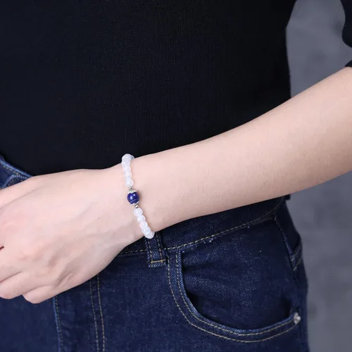 Vista 3 de COAI Pulsera de piedra lunar para mujer y niña, Piedra, Piedra lunar y amazonita