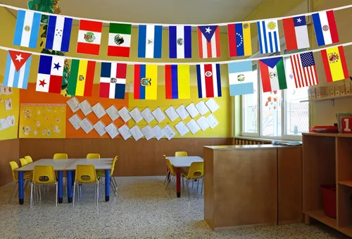 Vista 4 de Banderas de cuerda para decoración de América Latina, 22 banderas de países de habla española, banderines para decoración de eventos del mes