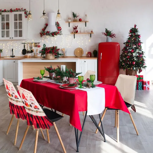 Vista 4 de Fundas navideñas para sillas de arpillera, gnomos a cuadros, decoración de Navidad, fundas protectoras de silla, fundas de comedor de Navidad