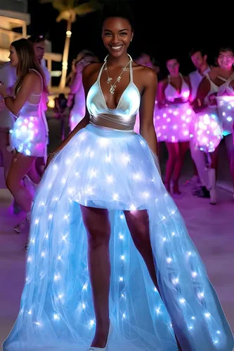 Vista 3 de Faldas tutú de tul para mujer, falda acampanada para disfraz de fiesta con luz LED, disfraz de Halloween