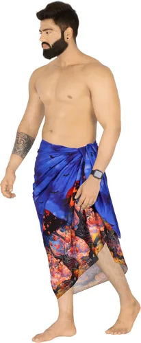 Vista 3 de HAPPY BAY Pareo para hombre, diseño de calabaza aterradora de Halloween, traje de baño, pareo de verano para hombres, talla única, árbol embrujado