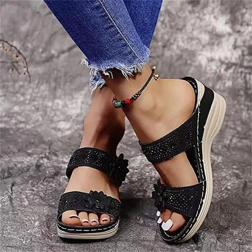 Vista 100 de Ladmiple Sandalias ortopédicas florales de moda 2023 con soporte de arco, zapatillas romanas casuales con puntera abierta