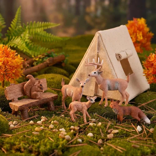 Vista 5 de Kit de 10 figuras de animales del bosque, 5 ciervos artificiales de bosque, 5 árboles de arce en miniatura mixtos para decoración de pasteles