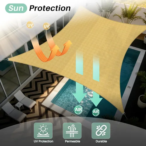 Vista 4 de SunnyRoyal Toldo tipo vela rectangular de 20 x 20 pies para dar sombra a patio, exterior, toldo de tela para jardín al aire libre