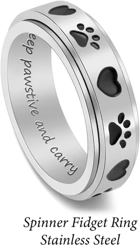 Vista 7 de LYTTMAB Keep Pawstive - Anillo de ansiedad para mujer, anillo giratorio con estampado de pata de perro y gato, anillo para ansiedad para mujer
