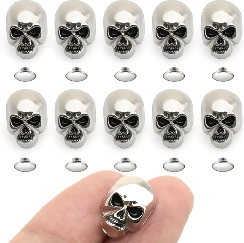Vista 9 de CRAFTMEMORE SK02 - Remaches de calavera de metal con remaches rápidos decorativos para pulseras, bolsas, cinturones, zapatos, artesanía en cuero