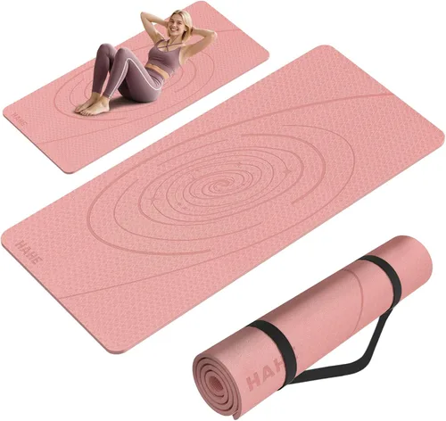Vista 9 de Tapete de yoga grande grueso, 76 x 32 x 0.31 pulgadas de ancho, tapete de ejercicio POE con superficie antideslizante y correa de transporte