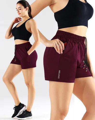 Vista 30 de NELEUS Pantalones cortos de correr ligeros para mujer, pantalones cortos atléticos de entrenamiento para yoga con bolsillo