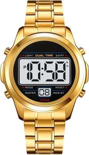 Vista 2 de Reginald Relojes para hombre Moda tendencia multifunción impermeable reloj LED Digital cronógrafo acero inoxidable reloj electrónico