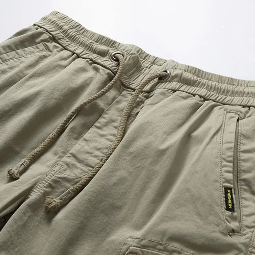 Vista 3 de Casual Shorts for Men 2023 Cotton Drawstring Solid Cargo Shorts Multi Pockets Loose Elastic Waist Tooling Shorts