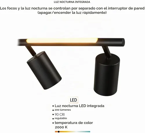 Vista 7 de GLOBE Electric 64000166 30" Iluminación de pista de 4 luces con tira de luz nocturna integrada LED de 7 W, negro mate, cabezales de pista