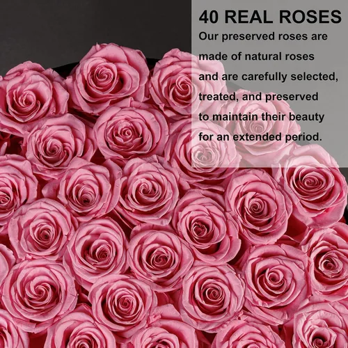Vista 4 de UFOREVER ROSES 40 Piezas de Rosas Conservadas en Caja de Gamuza, Flores para el Día de la Madre, Regalo de Flores Conservadas para Mujeres, Rosa