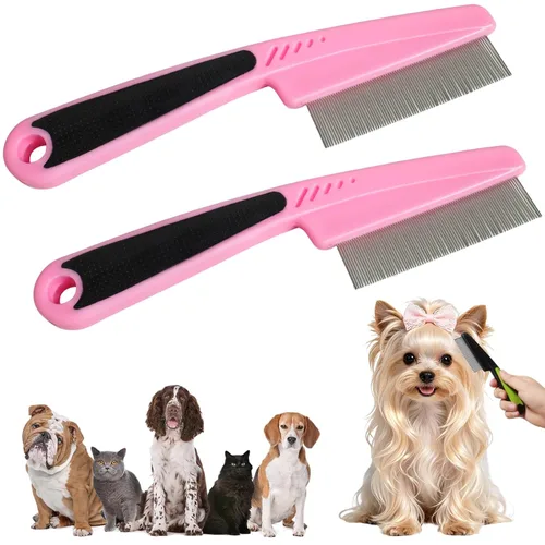 Vista 7 de Peine para pulgas para perros y gatos, peine de garrapatas de acero Verde-2pcs