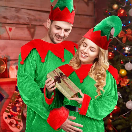 Vista 8 de Hicarer Man Adult Christmas Elf Costume Set for Santa's Helper Dress up Outfit with Elf Hat Shoes Belt