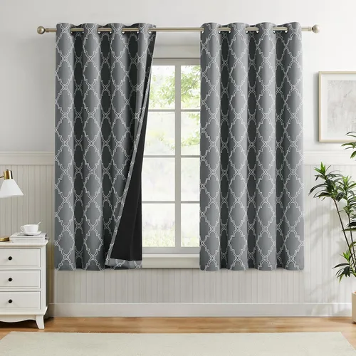 Vista 23 de Melodieux Cortinas 100% opacas de 96 pulgadas de largo para sala de estar, dormitorio estilo marroquí, aislamiento térmico, ahorro de energía