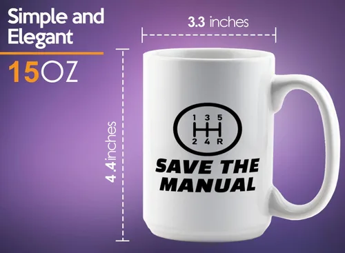 Vista 6 de Carguy Taza de café 15oz Blanco -guarde los manuales - Funny Sarcasm Car Lover Owner Enthusiast Mechanics Racing Street Racer Road Trip Organized