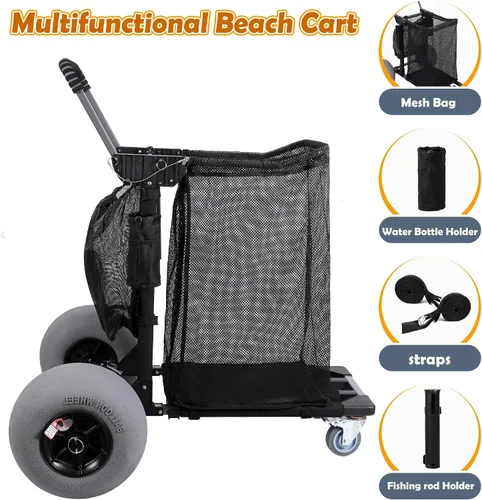Vista 3 de Carrito de playa plegable para pesca con ruedas de globo de 12 pulgadas para arena todo terreno