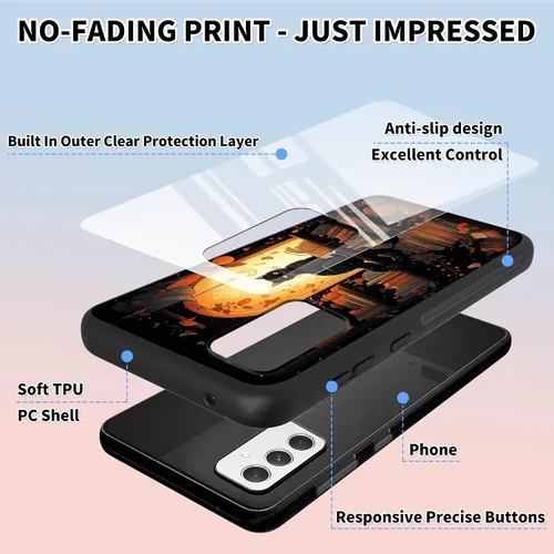 Vista 3 de Funda para Galaxy A14 con protector de pantalla + soporte de diseño de estanterías de gato, funda para teléfono para Samsung Galaxy A14, a prueba