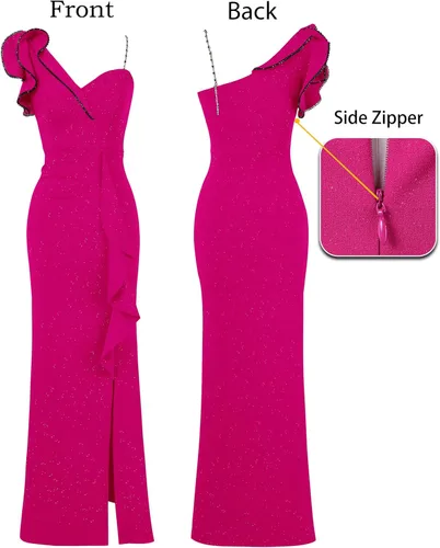 Vista 5 de VFSHOW Vestido largo de fiesta formal con volantes y tirantes para el hombro, para mujer, vestido largo sexy con cuello en V dividido para cóctel