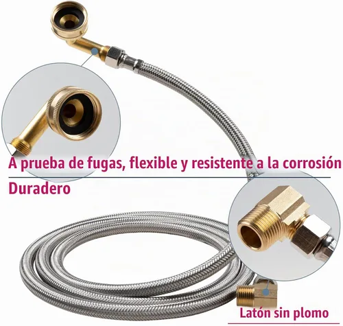 Vista 4 de Kit de manguera para lavavajillas, kit de manguera trenzada de acero inoxidable, línea de suministro de agua a prueba de explosiones con compresión