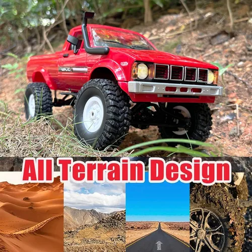 Vista 3 de Camión RC WPL C24 RC Crawler escala 1/16 4x4 RC Rock Crawler todo terreno todoterreno Pickup Truck RTR Control remoto LED proporcional acelerador