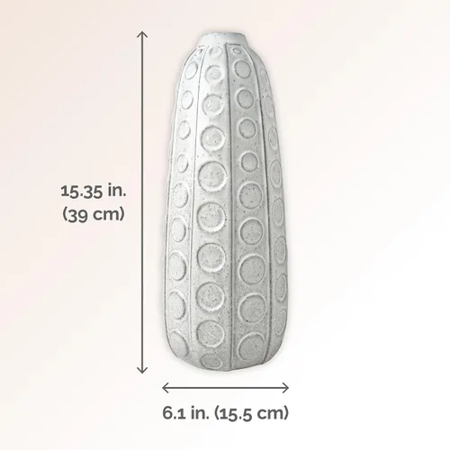 Vista 2 de Mikasa Jarrón de cerámica blanca con textura de puntos en relieve, jarrón de piso de 15.5 pulgadas de alto para decoración del hogar, sala de estar