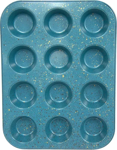 Vista 2 de casaWare Mini molde para magdalenas de 12 tazas con revestimiento de cerámica antiadherente (granito azul)