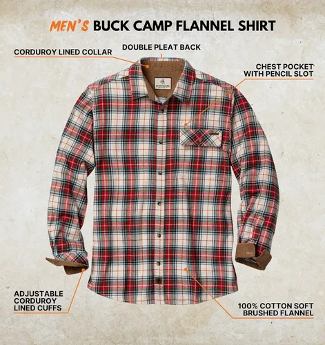 Vista 2 de Legendary Whitetails Camisa de franela de manga larga con botones para hombre, 100% algodón