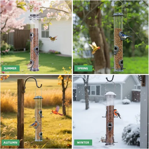 Vista 6 de MIXXIDEA 1PK Alimentadores de pájaros metálicos con 6 puertos de alimentación, alimentador de pájaros de tubo con colgador de acero, alimentador
