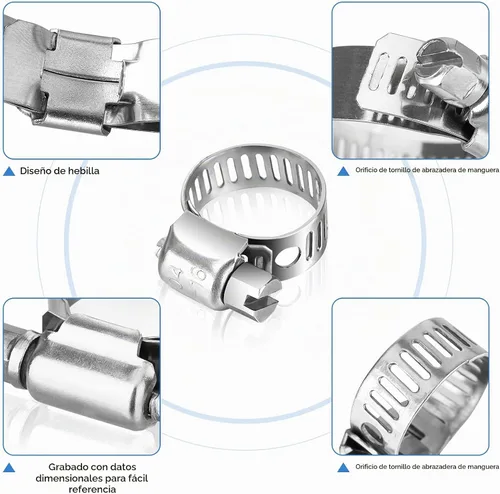 Vista 3 de TICONN - Juego de 20 abrazaderas de manguera, abrazaderas de manguera de tornillo sin fin de acero inoxidable 304 de 1/4 a 7/16 pulgadas