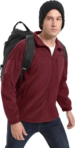 Vista 7 de CRYSULLY Chaqueta de forro polar táctica con cremallera completa para hombre, abrigo de invierno con múltiples bolsillos